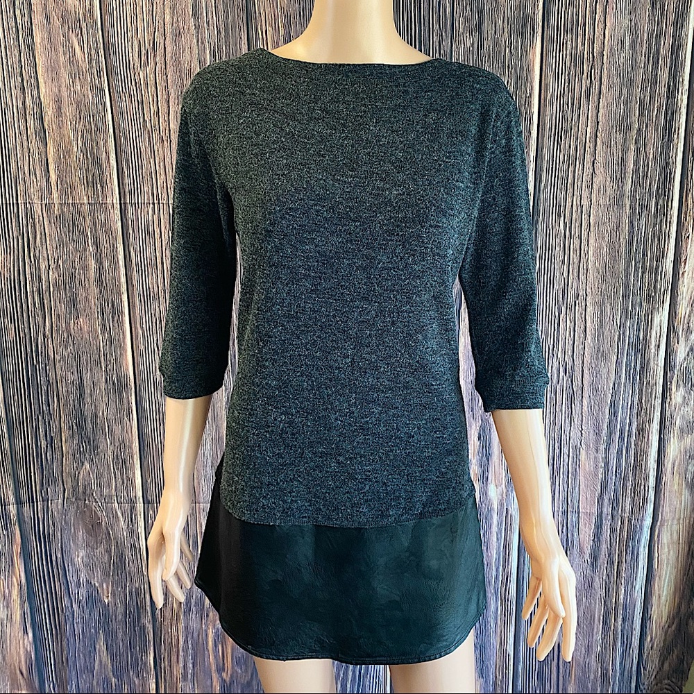 THML size medium faux leather lined gray grey & black sweater long sleeve